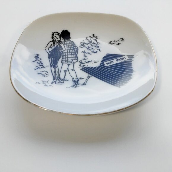 Naughty Wet Paint Joke Vintage Small Plate Candy Dish Ashtray Mid Century Japan - Picture 3 of 5